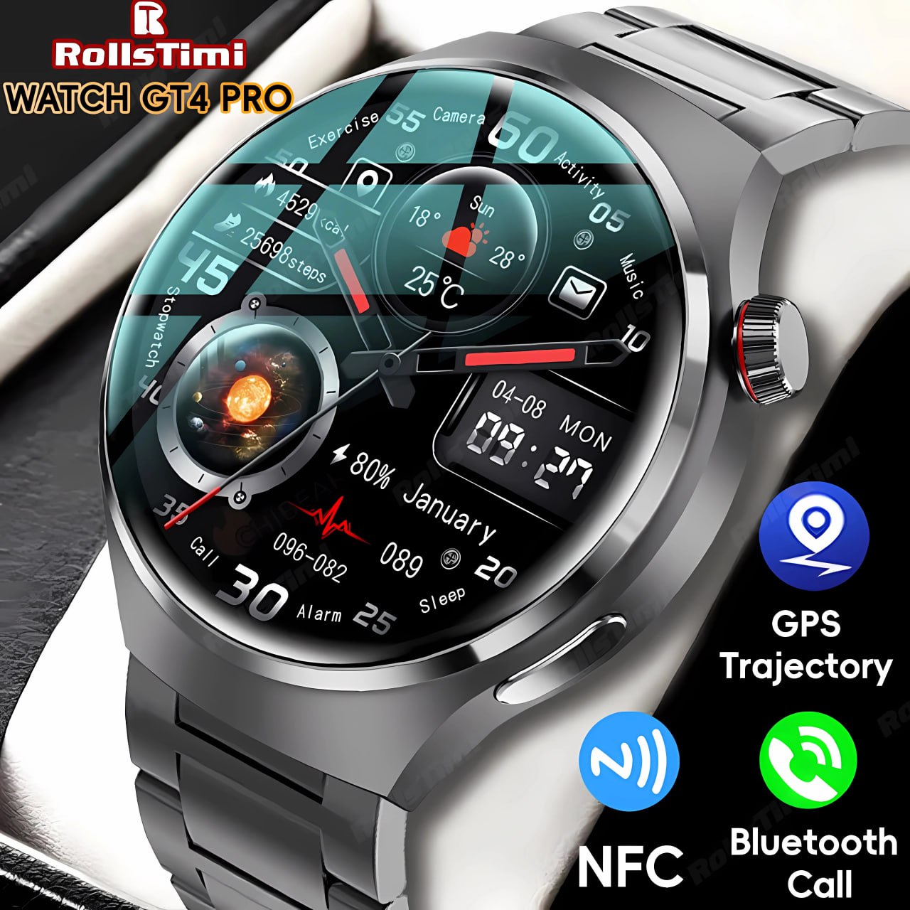 "GT4 Pro SmartTracker: Health, Calls, NFC, GPS, Waterproof"